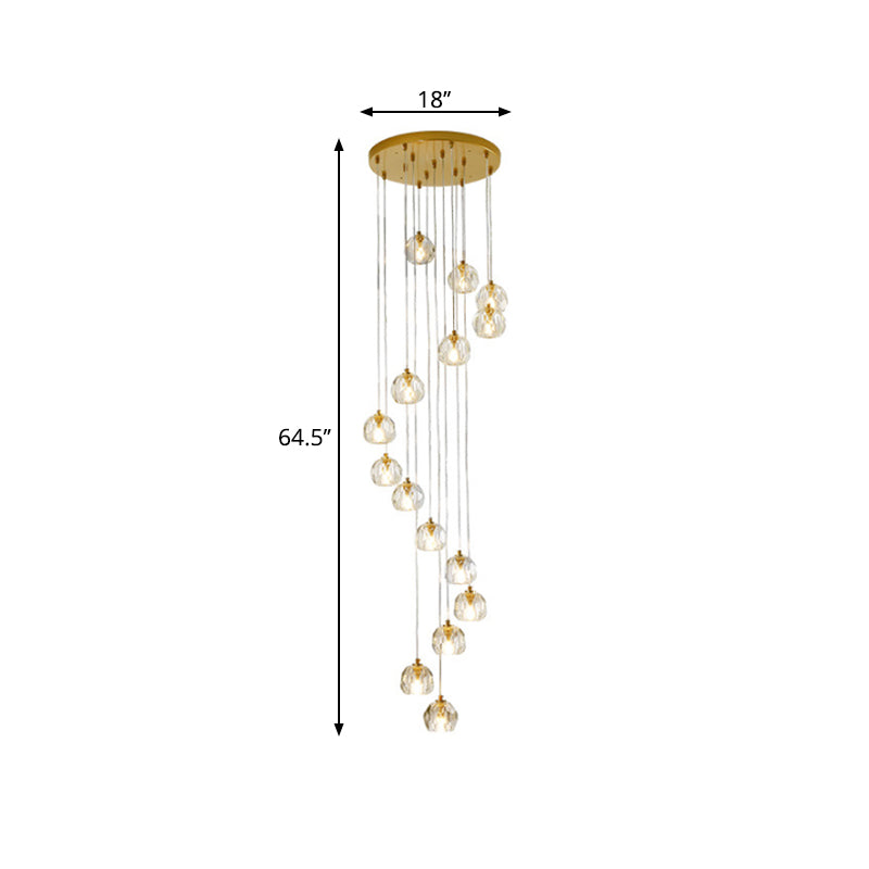 Clear Glass Multi Pendant Gold Pendulum Light with Spiral Design - Modern Stairway Lighting