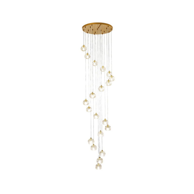 Clear Glass Multi Pendant Gold Pendulum Light with Spiral Design - Modern Stairway Lighting