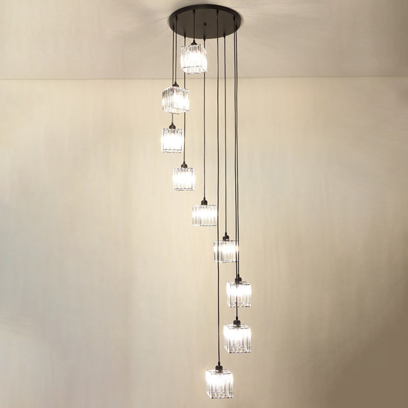 Contemporary Beveled Crystal Pendant Light with Swirl Design