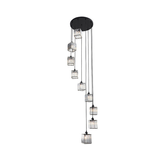 Contemporary Beveled Crystal Pendant Light with Swirl Design