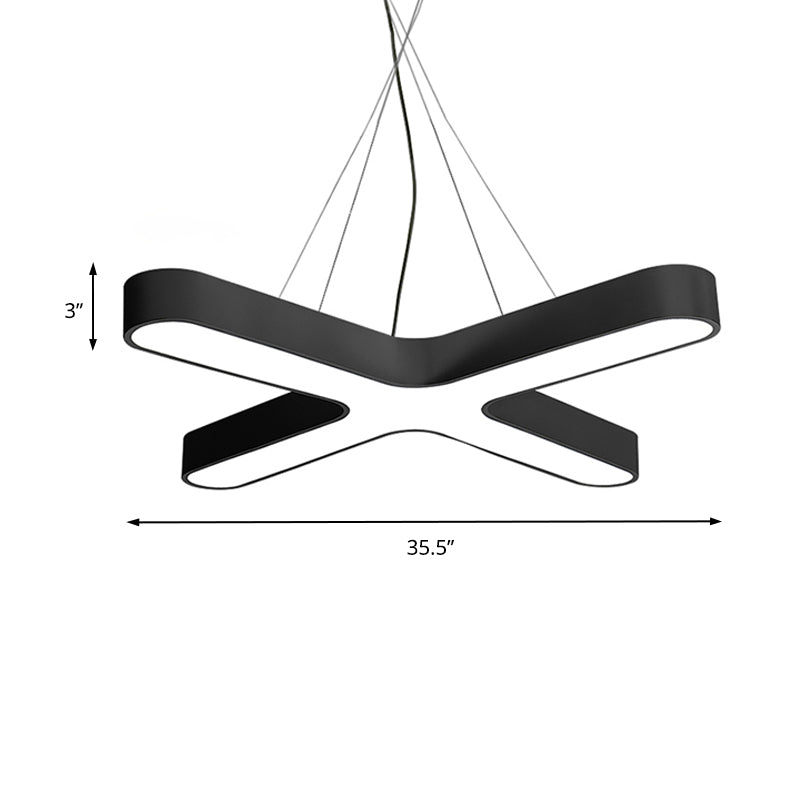 Modern White/Black/Gold Cross Hanging Lamp - 23.5"/35.5" Wide LED Pendant Light with Opaline Diffuser for Office