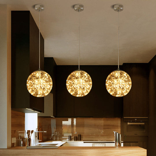 LED Kitchen Flush Mount Light - Stainless-Steel Starry Ceiling Lighting with Glass Shade