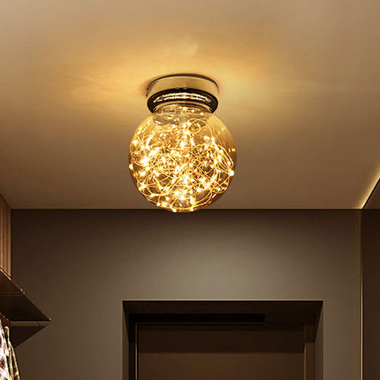 LED Kitchen Flush Mount Light - Stainless-Steel Starry Ceiling Lighting with Glass Shade