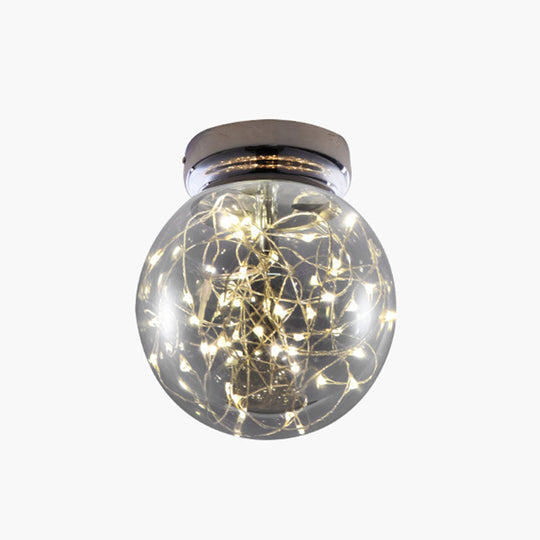 LED Kitchen Flush Mount Light - Stainless-Steel Starry Ceiling Lighting with Glass Shade