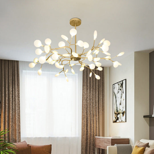 Branch-Like Wireframe LED Chandelier: Modern Metal Hanging Light for Living Room