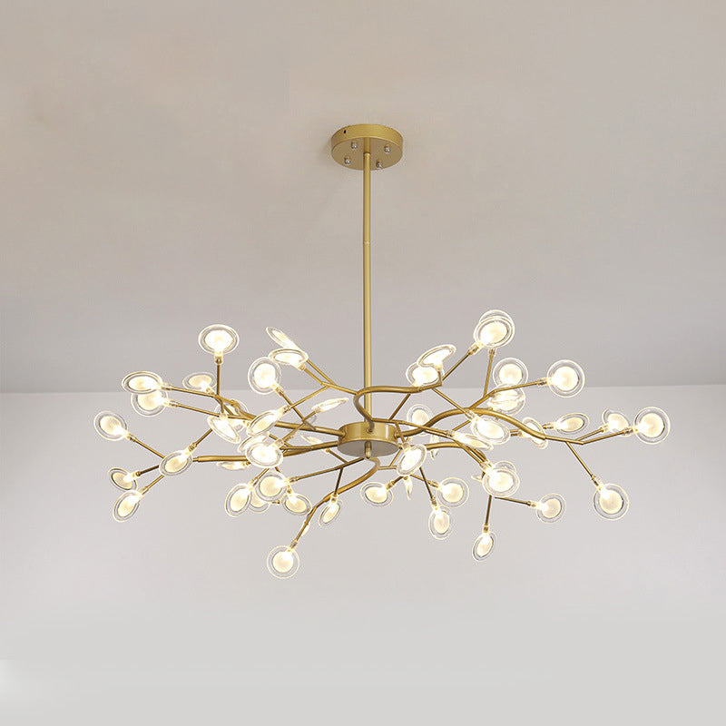 Branch-Like Wireframe LED Chandelier: Modern Metal Hanging Light for Living Room