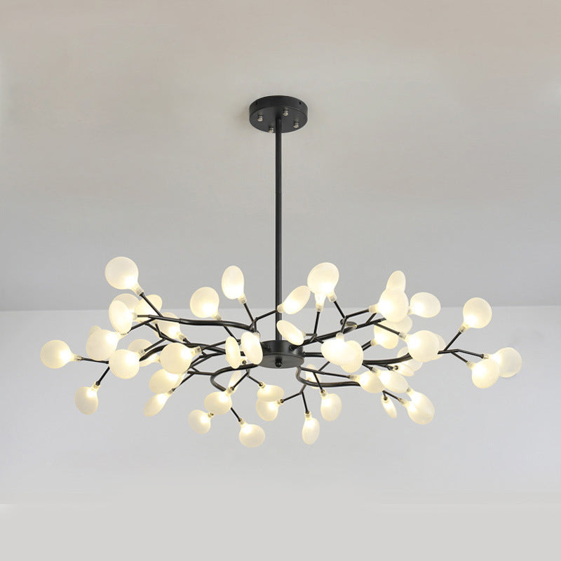Branch-Like Wireframe LED Chandelier: Modern Metal Hanging Light for Living Room