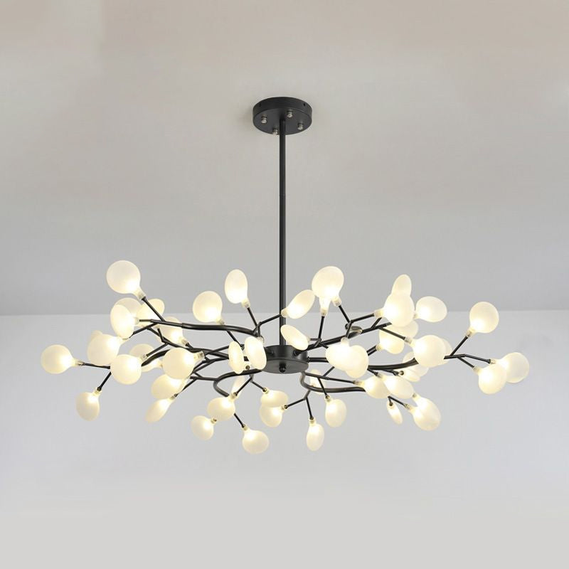 Branch-Like Wireframe LED Chandelier: Modern Metal Hanging Light for Living Room