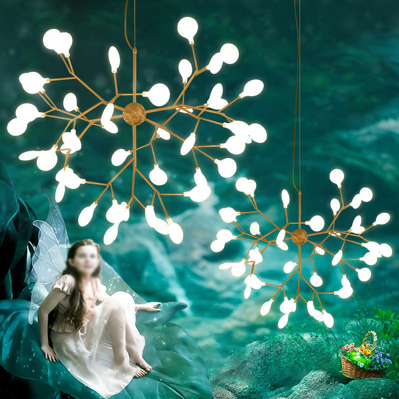 Gold Acrylic Firefly LED Chandelier: Modern Style Kitchen Suspension Lamp