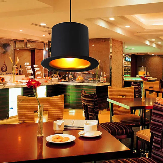 Modern Black Metal Pendant Light for Dining Room - Hat Ceiling Hanging Light, 6.5"/7" Wide