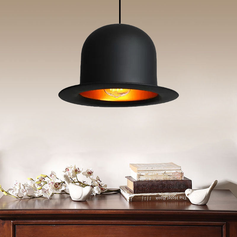 Modern Black Metal Pendant Light for Dining Room - Hat Ceiling Hanging Light, 6.5"/7" Wide