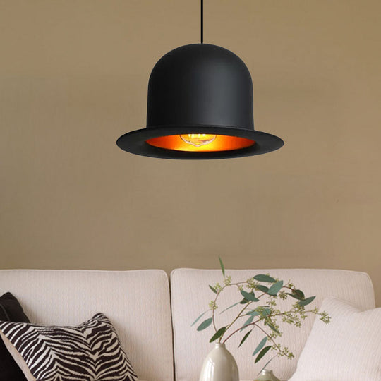 Modern Black Metal Pendant Light for Dining Room - Hat Ceiling Hanging Light, 6.5"/7" Wide
