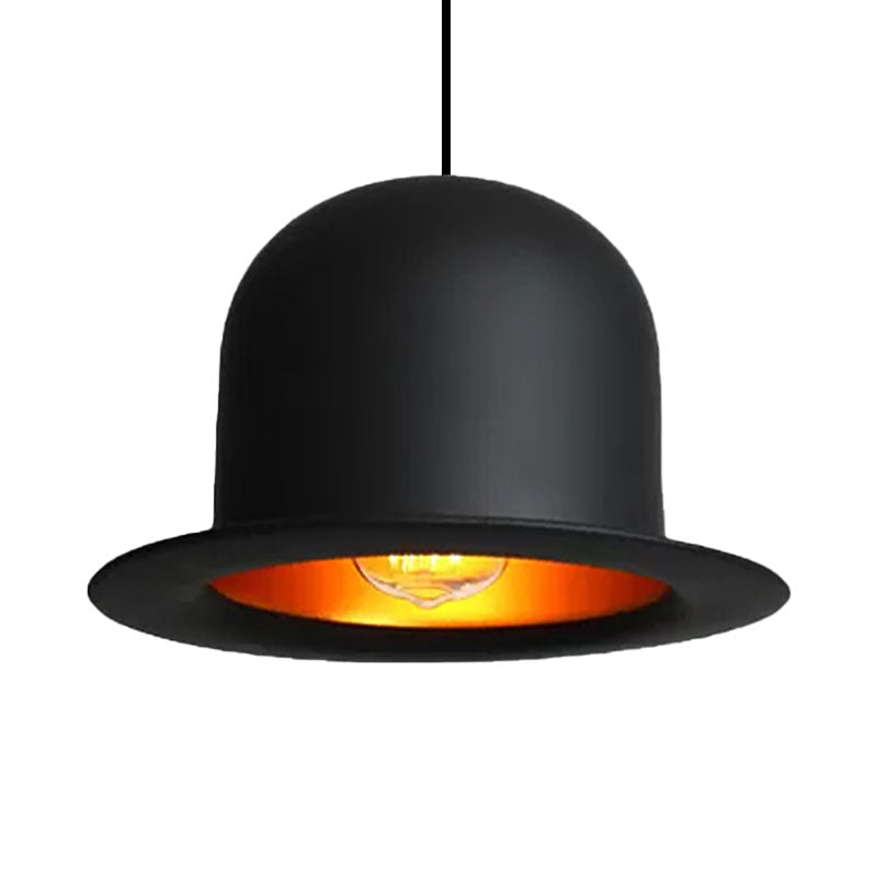 Modern Black Metal Pendant Light for Dining Room - Hat Ceiling Hanging Light, 6.5"/7" Wide