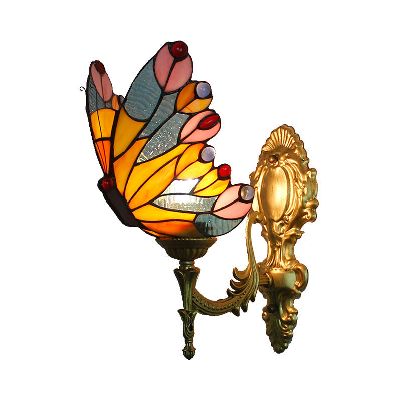 Stunning Stained Glass Wall Sconce Light: Tiffany 1 Head Wall Mount Lamp with Curved Arm & Geometric Shade