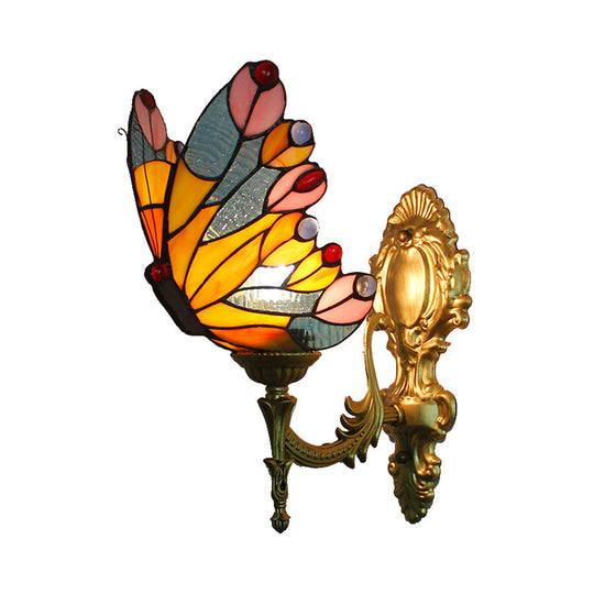Stunning Stained Glass Wall Sconce Light: Tiffany 1 Head Wall Mount Lamp with Curved Arm & Geometric Shade