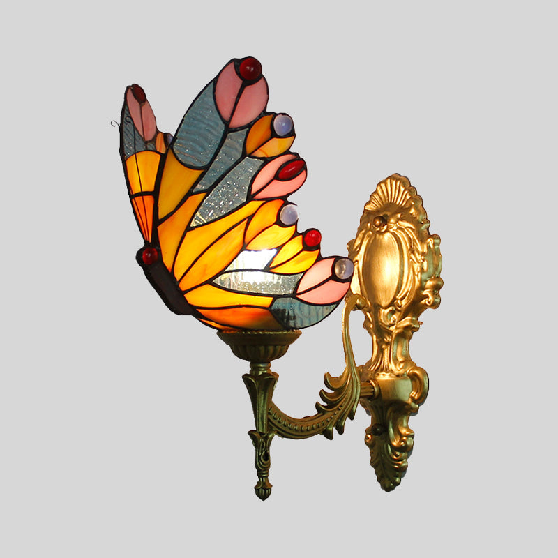 Stunning Stained Glass Wall Sconce Light: Tiffany 1 Head Wall Mount Lamp with Curved Arm & Geometric Shade