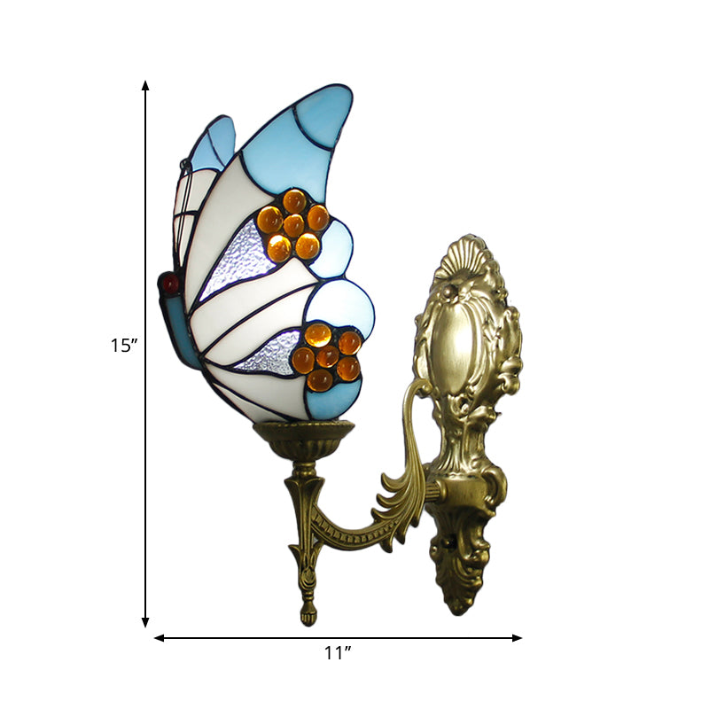 Stunning Stained Glass Wall Sconce Light: Tiffany 1 Head Wall Mount Lamp with Curved Arm & Geometric Shade