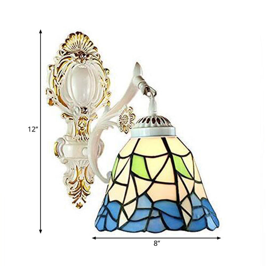 Stunning Stained Glass Wall Sconce Light: Tiffany 1 Head Wall Mount Lamp with Curved Arm & Geometric Shade