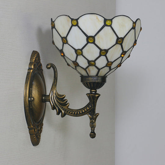 Mediterranean Brass Wall Sconce – Elegant Geometry Cut Glass Shade for Corridor Lighting