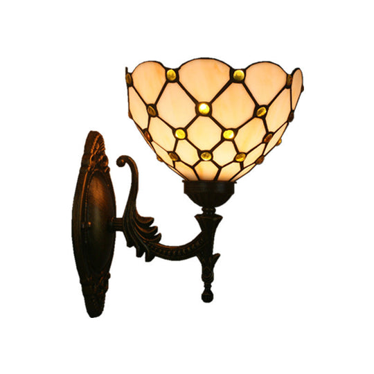 Mediterranean Brass Wall Sconce – Elegant Geometry Cut Glass Shade for Corridor Lighting