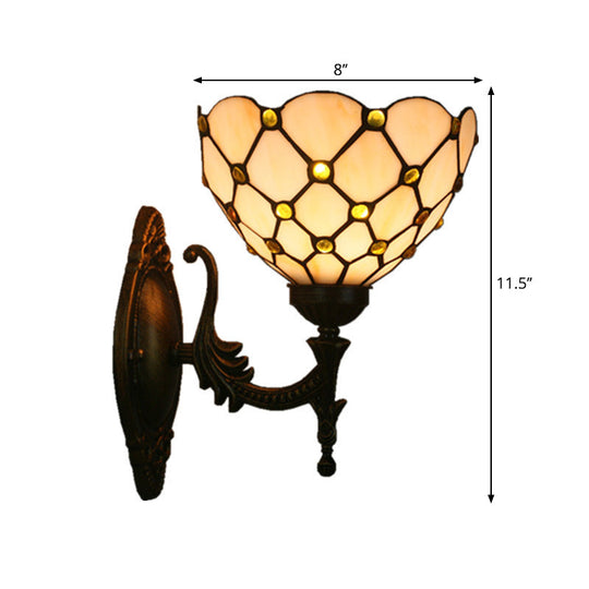 Mediterranean Brass Wall Sconce – Elegant Geometry Cut Glass Shade for Corridor Lighting