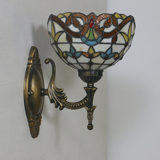 Mediterranean Brass Wall Sconce – Elegant Geometry Cut Glass Shade for Corridor Lighting