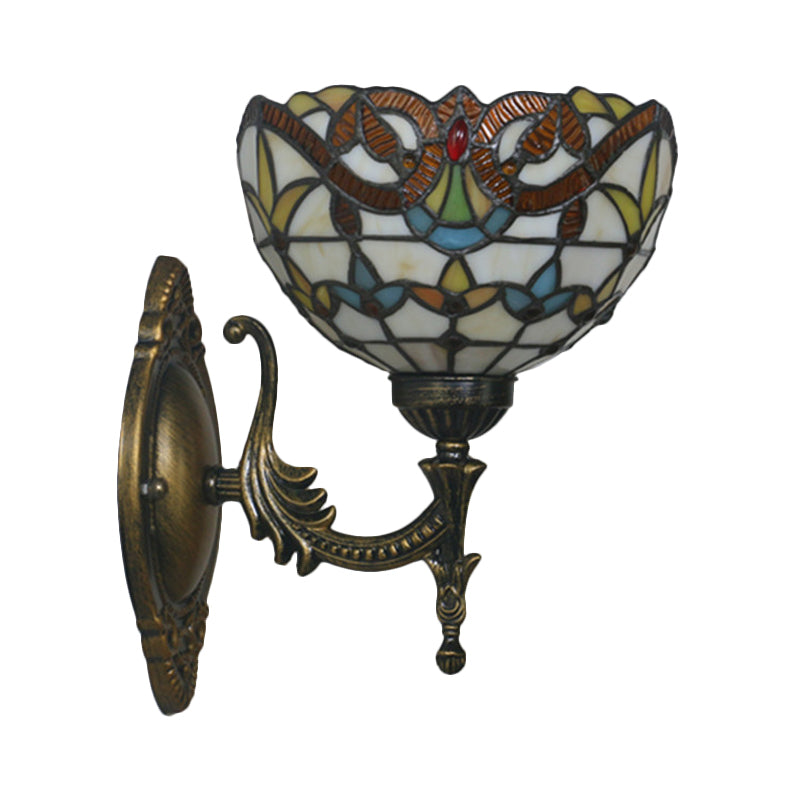 Mediterranean Brass Wall Sconce – Elegant Geometry Cut Glass Shade for Corridor Lighting