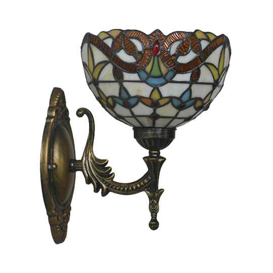 Mediterranean Brass Wall Sconce – Elegant Geometry Cut Glass Shade for Corridor Lighting