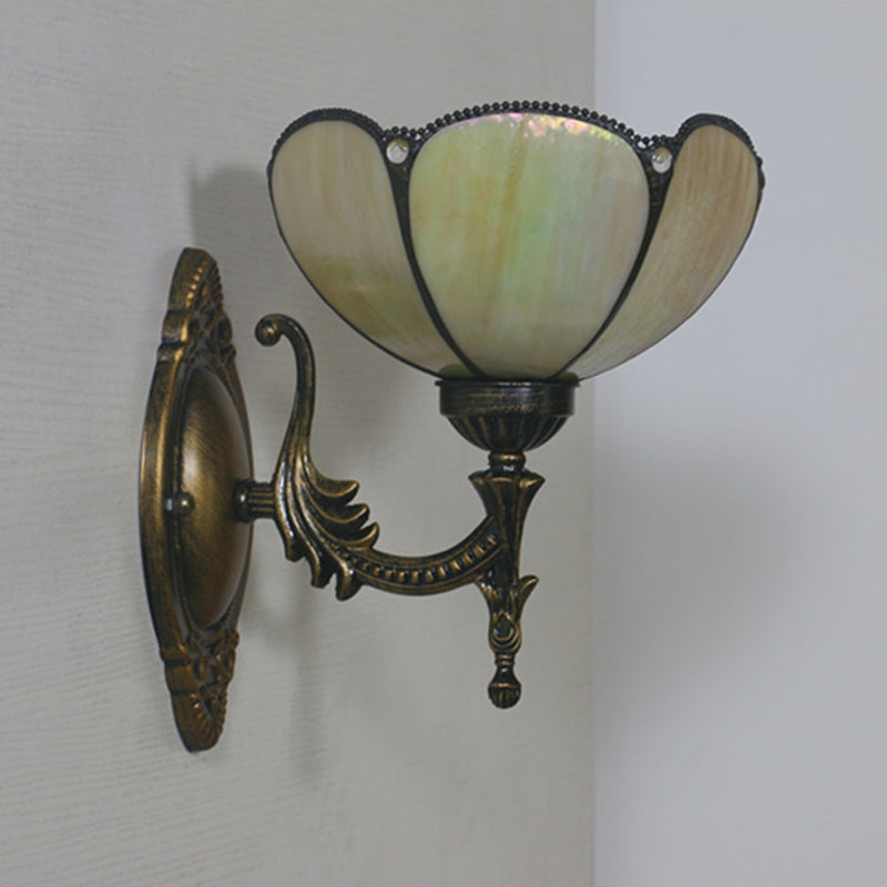 Mediterranean Brass Wall Sconce – Elegant Geometry Cut Glass Shade for Corridor Lighting