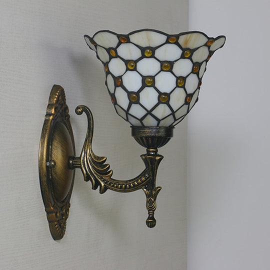 Mediterranean Brass Wall Sconce – Elegant Geometry Cut Glass Shade for Corridor Lighting