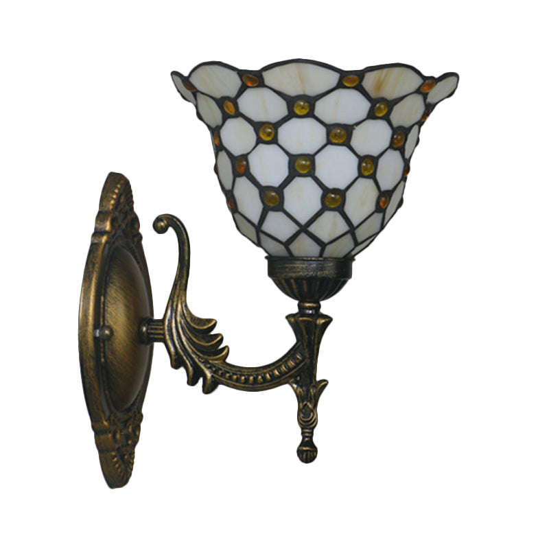 Mediterranean Brass Wall Sconce – Elegant Geometry Cut Glass Shade for Corridor Lighting