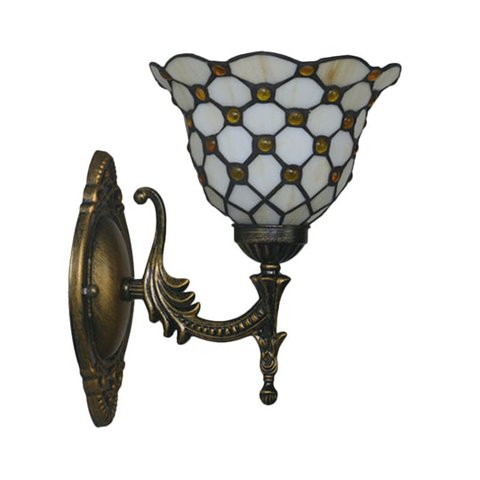Mediterranean Brass Wall Sconce – Elegant Geometry Cut Glass Shade for Corridor Lighting