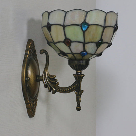 Mediterranean Brass Wall Sconce – Elegant Geometry Cut Glass Shade for Corridor Lighting