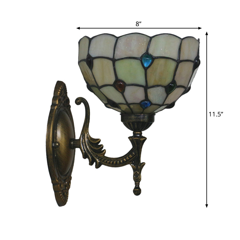 Mediterranean Brass Wall Sconce – Elegant Geometry Cut Glass Shade for Corridor Lighting