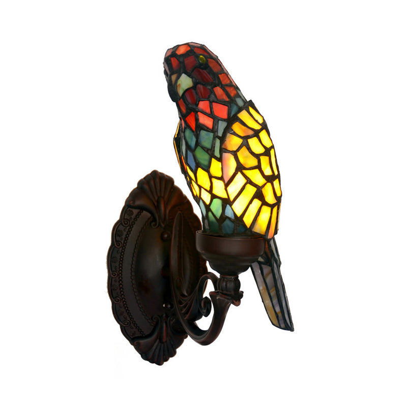Victorian Parrot Shaped Sconce Light with Green Cut Glass & Swirled Arm - Wall Mounted Lighting