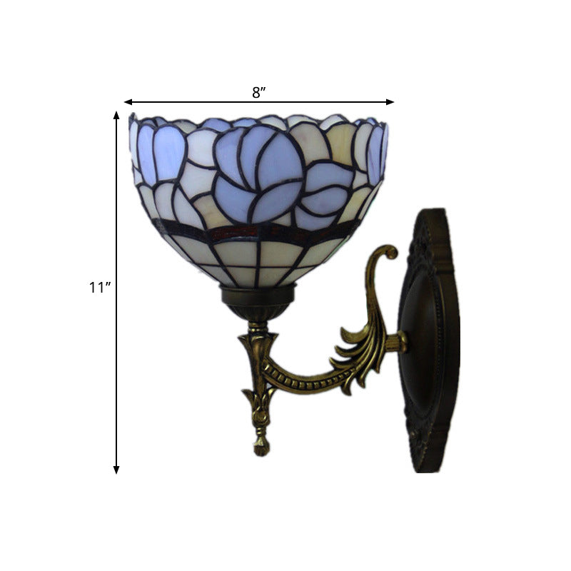 Baroque Blue Domed Wall Light Sconce: 1-Light Stained Glass Floral Pattern for Elegant Wall Lighting