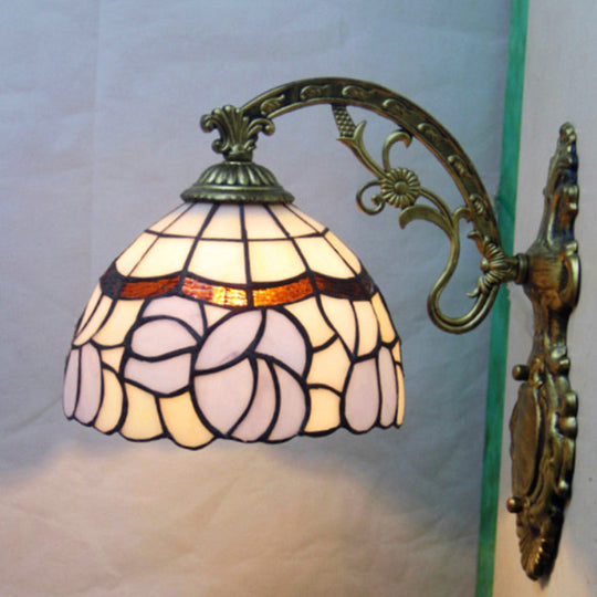 Tiffany Style Blue Stained Glass Wall Sconce with Arched Arm and Bowl Light