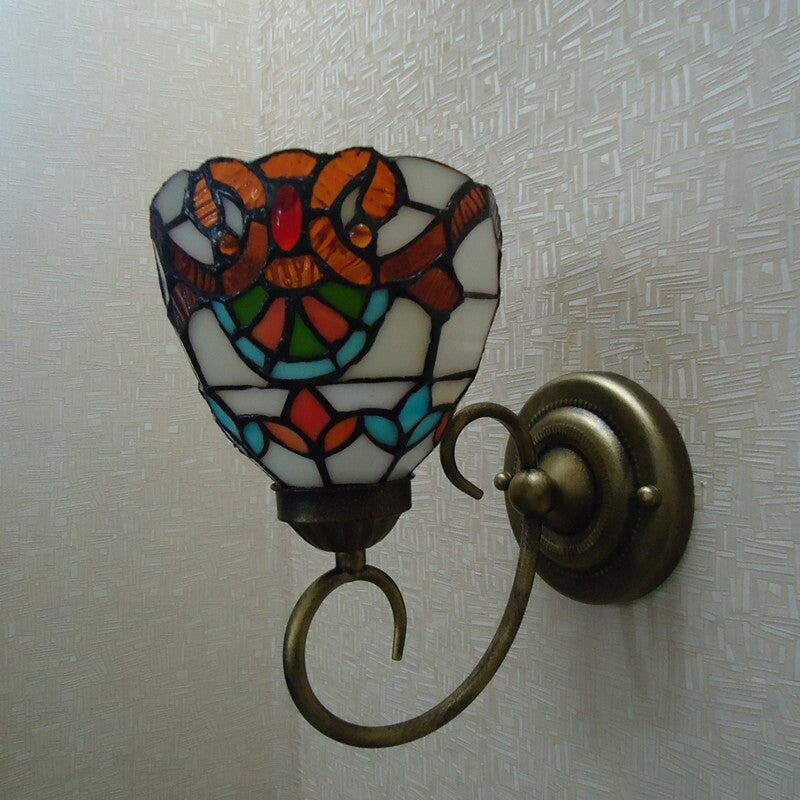Victorian Wall Light Sconce with Bell Shade, Cut Glass & Yellow Bulb - Wall Mounted Lamp