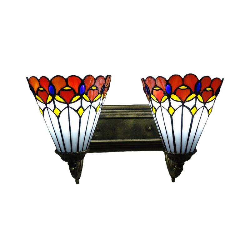 Red Stained Glass Tiffany Conical Wall Sconce with Curving Arm - Elegant Wall Lighting