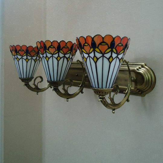 Red Stained Glass Tiffany Conical Wall Sconce with Curving Arm - Elegant Wall Lighting