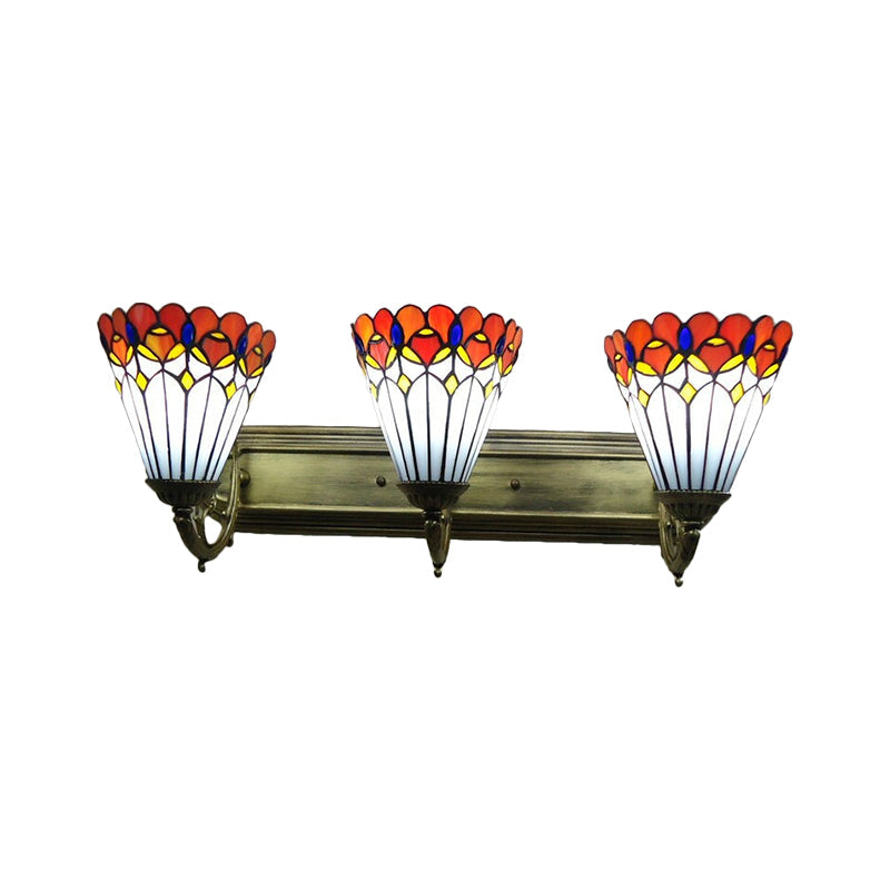 Red Stained Glass Tiffany Conical Wall Sconce with Curving Arm - Elegant Wall Lighting