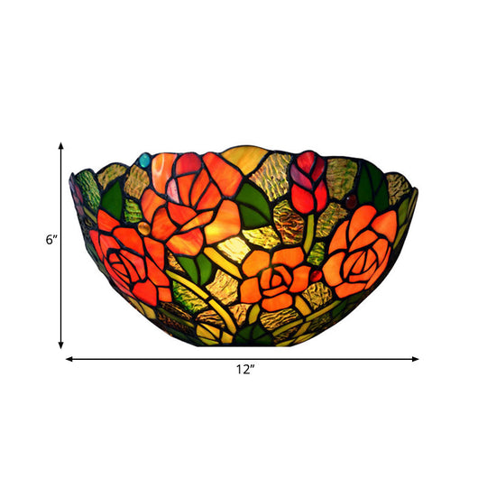 Victorian Cut Glass Bowl Wall Sconce - Yellow Flush Mount with Rose Pattern