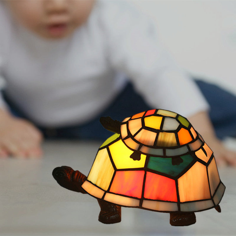 Glass Turtle Mom and Baby Table Lamp - Tiffany Style Nightstand Light for Bedroom
