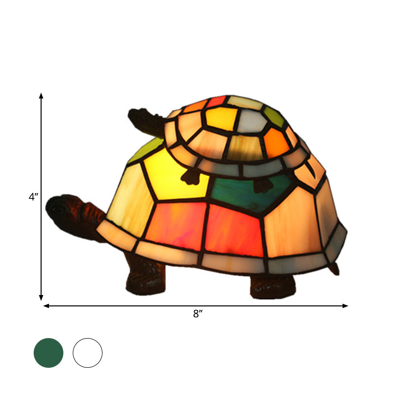 Glass Turtle Mom and Baby Table Lamp - Tiffany Style Nightstand Light for Bedroom