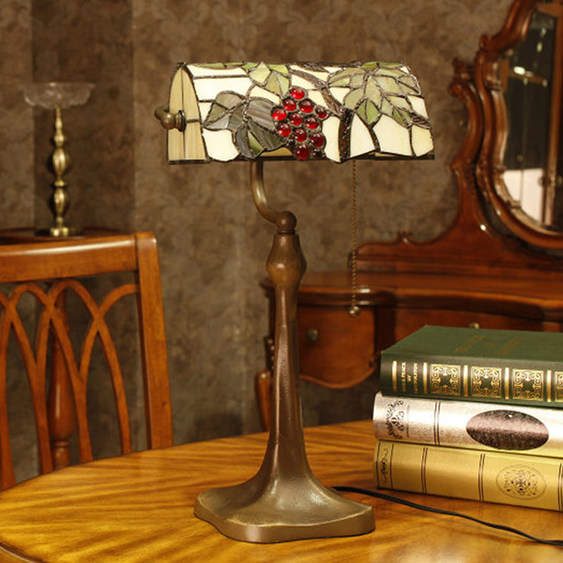 Victorian Night Lamp with Hand Cut Glass, Grape and Leaf Design, 1 Light, Pull Chain