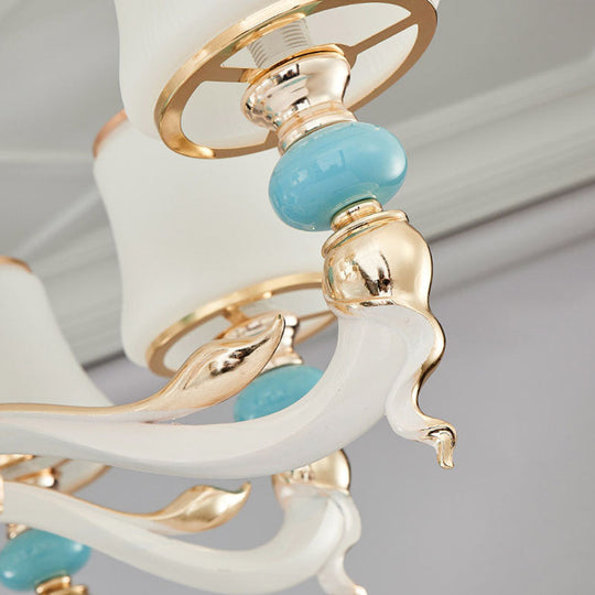 Contemporary Blue Ceramic Chandelier with Opal Glass Shade - Modern Lighting Fixture