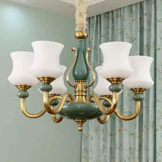 Modern Green Frosted Glass Curving Chandelier Light for Living Room Ceiling Pendant