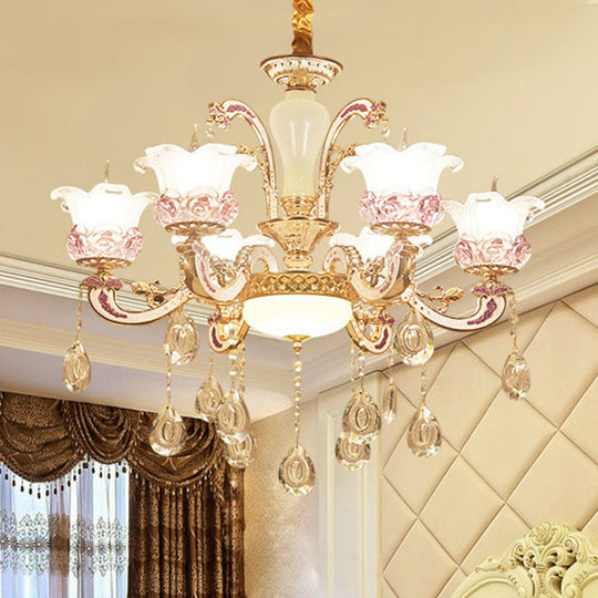 Contemporary Frosted Glass Chandelier with Crystal Accents - Perfect for Living Room Décor