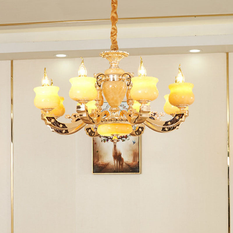 Traditional Style Yellow Jar Jade Chandelier Light Fixture for Living Room Pendant Lighting