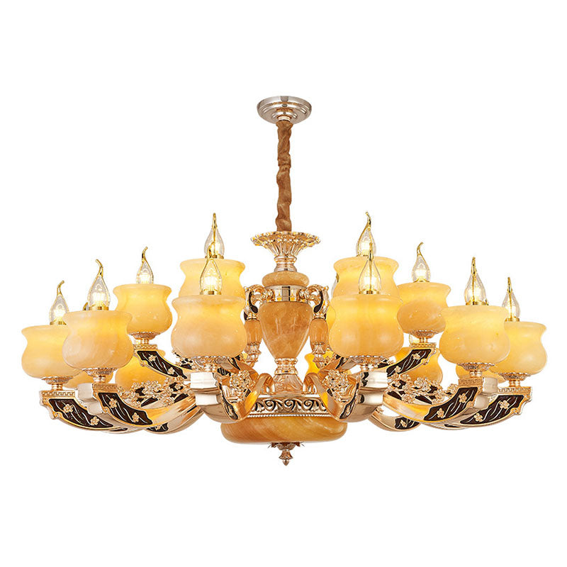 Traditional Style Yellow Jar Jade Chandelier Light Fixture for Living Room Pendant Lighting